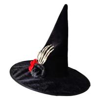 Trend Teen Witch Hat with Skull Hand Rose Applique Fashion Adult Teenager Witch Hat Halloween Carnivals Cosplay Hat