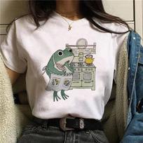 Leisure Academy Style Cartoon Frog T-shirt Spring Summer Leisure Large Women's T-shirt Ulzzang Harajuku Fashion Versatile Short S