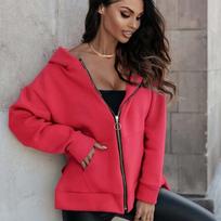 Autumn and Winter Casual Women's Cardigan Hooded Coat Fashion Loose Fit Women Hoodie Jacket Elegant Solid Plus Size Zipper Sweatshirts 24727 S arbūzo raudonos spalvos