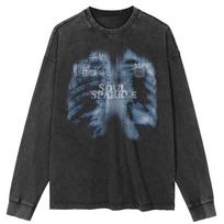 Streetwear Krūtinės Rentgeno Nuotraukos Grafikos Išplauti Juodi Marškinėliai Medvilniniai Unisex Viršutiniai Drabužiai T-shirt Didelio Dydžio Ilgi Marškinėliai XXL juoda