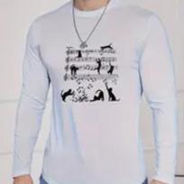 Score Cat Print Men's Tshirts Long Sleeve Tees Round Neck Casual Pullover Men's Clothing Plus Size 8XL mėlyna