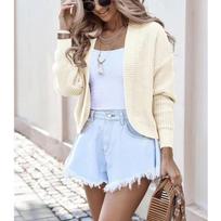 Autumn and Winter Solid Casual Women's Sweater Coat Fashion Long Sleeve Elegant Short Cardigans Jacket Vintage Outwear Loose Lady Knitwear Tops 24814 One Size balta