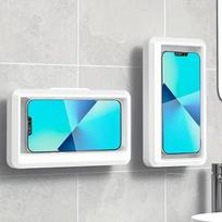 Shower Phone Holder Splash-proof 360-degree swivel, touchable shower phone holder enclosure for bathroom, bathtub, kitchen wall, fits cell phones <6.8 balta