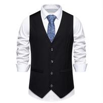 Men'S Retro Lapel Single Breasted Suit Vest Herringbone Ni V-Neck Vest L juoda