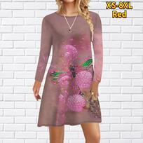 Women Casual Dress Dandelion Dragonfly Print Dresses For Women O-neck Short Sleeve Dress Plus Size 8XL violetinė