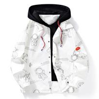 Astronaut Astronaut Autumn New Fake Two-piece Jacket Fashion Baseball Uniform Trendy Jacket for Men 3XL gray