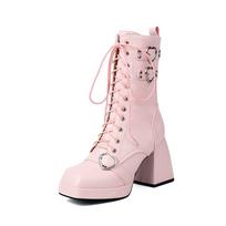 Women's high heel ankle boots autumn and winter new sexy European and American style thick heel large size Roman ankle boots 34 rožinė