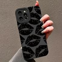 Gotikinio stiliaus juodas lūpų dėklas Apple iPhone 15 14 13 12 11 Pro Max 15 14 Plus, atsparus smūgiams, minkštas silikoninis dangtelis, telefono priedai For iPhone 15 ProMax black