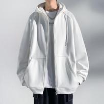 Autumn new hooded cardigan hoodie men's Hong Kong wind loose casual solid color off shoulder sports top tide S
