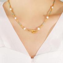 Exquisite Art Non-Fading Accessories, Dongling Stone Freshwater Pearl Ot Buckle Design Necklace, French Style Jewelry beige