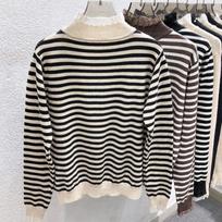 Fashion Slim Fit Half High Collar Pullover Sweaters for Women Autumn Winter Striped Long Sleeve Base Knitted Sweater Tops Ladies Warm Jumpers 24873 One Size abrikosas
