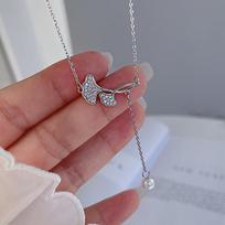 Ginkgo Biloba Necklace Female Minimalist Niche Temperament Sansheng Lucky Collarbone Chain Light Luxury Design Stainless Steel Collarbone Chain brown