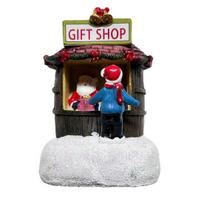 Christmas Winter Village House Ornaments Mini Light-up Christmas Shop with Santa Resin C black