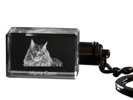 Maine Coon – krištolinis pakabukas su katės nuotrauka, šviečiantis pakabukas, unikali „Art-Dog“ prekės ženklo dovana skaidri
