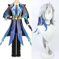 Game  Neuvillette Cosplay wig Set Costume Halloween Uniforms Carnival Party Role Playing XL-(Costume+Wig) gray