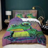 3D Frog Bedding Set King Queen Bed Quilt Cover Pillowcase 2/3pcs Animal Soft Cover Set Boys Teenagers Men Gifts Baby 100x135cm