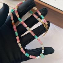 Natural Stone Necklace, Dopamine Women'S High-End Accessories, Water Drop-Shaped Red Stone Beaded Dongling Jade Collarbone Chain. brown