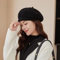 Women Beret Classic French Hat - Elegent Black Wool Beret for Party Romantic French Themed Fancy Dress average size juoda
