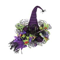 Halloween Witch Wreaths For Front Door, Purple Halloween Wreath With Witch Hat Mesh Decor, Halloween Decorations For Home Indoor Outdoor Party One Size