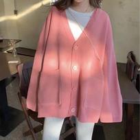 GMXIA Spring and Autumn V-neck Lazy Style Solid Color Knitted Cardigan Sweater Women's Coat Women Sweaters One Size rožinė