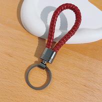 „Rankų darbo pintas raktų pakabukas poroms, mažas automobilio raktų pakabukas“ Eight-strand Leather Keychain vyno raudonos spalvos