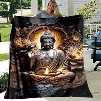 Buddha Sakyamuni Buddhist Faith Religious Soft Flannel Blanket Warm Plush Prayer Blanket Living Room Bedroom Bed Sofa Blanket 30x40in