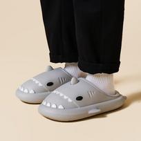 fashion Cartoon Shark Slippers Home Cotton Slippers Couple Waterproof Soft Sole Plush Warm Winter Shoes Women Man Platform Cotton Shoes 36-37