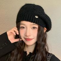 Solid Braided Beret Hat, British Style Vintage Knitted Beret Hat for Women & Girls One size juoda