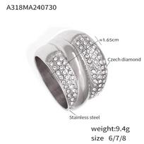 Diamond-Set Multi-Layer Diamond Ring Hip-Hop Design Ring Stainless Steel Plated With 18K Real Gold No. 8 beige