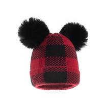 New spot autumn and winter hairball parent-child knitted hat, plaid mother baby Christmas warm hat average size black