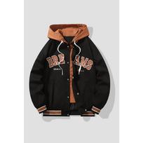 Fake Two-piece Coat Spring and Autumn New Versatile Hooded Casual Loose Hong Kong Style Trendy Jacket Couple Loose Coat M