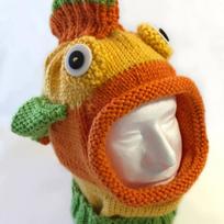 Purely hand-knitted funny personalized horn hat and mask in one orange