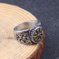 Men Viking Pirate Compass Rings, Norse Symbol Vintage Ring, Nordic Mythology Men Stainless Steel Pagan Jewelry Amulet 7