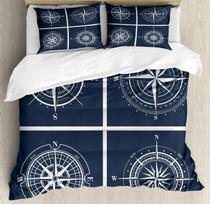 Compass Duvet Cover Antique Old Plan Discovery Ship Pirate Wave Compass Navigation Geography Queen King Polyester Bedding Set 70x133cm 2pcs
