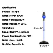 400W 220V 13800pa vertikalus rankinis dulkių siurblys su 1L šiukšliadėže 13800Pa Galingas siurbimas Buitiniam namų valymui Nutildyti dulkės black
