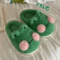 Cute cartoon little frog bag head cotton slippers winter leisure home bedroom warm confinement soft bottom slippers women 36-37 žalia