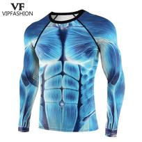 Ilgi Rankogaliai Apvalus Kaklas Sportiniai Marškinėliai Vyriški Madingi Laisvalaikio Sportiniai Marškinėliai Raumenų 3D Spausdinimas Treniruočių Slim Viršus S blue