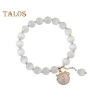 Women Bracelet with Elastic Cord Kitty Head Pendant Glass Beads Good Fortune Symbolization Bestie Birthday Gift Wrist Jewelry 1pc