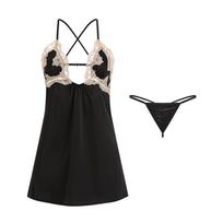 Women Sexy Lingerie Briefs Set Erotic Lace Embroidered Pajamas Porn Low Cut Thin Satin Suspender Nightgown Sex Costumes one size