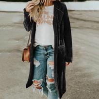 Women's Fashion Gold Velvet Windbreaker Long Dress Casual Jacket M ruda