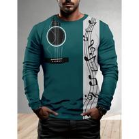 Men's Long Sleeve 3D Printed Music Guitar Printed Tops Christmas Party Casual Men's Fashion Round Neck Long Sleeve 5XL black
