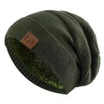 Naujos Unisex Slouchy žieminės kepurės Prideda Kailiu pamušalu Vyriškos ir Moteriškos Šiltos Beanie Cap Kasdieninės etiketės Dekoro Žieminės megztos kepurės 55-60CM armijos žalia spalva