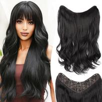 MISS WIG Synthetic Head Half Wig V-Shape Clip In Hair Extension One Piece Thick Hairpiece Big Wavy Hairpieces For Women 50cm