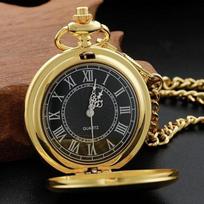 Pocket Watch Glossy Laser Engraving Retro Double-sided Quartz Pocket Watch Boshiya Casual Pocket Watch (as the picture-4337-)- beige