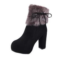 Winter Shoes Women High Heels Boots Fur Warm Shoes Fashion Boots for Women Winter High Heels Super Square High Heel 10cm A1658 35 juoda