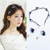 Fake Earrings headband hair headdress flower hairpin tassel fabric sweet Sen female beige