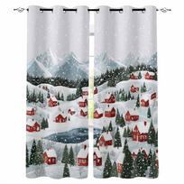 Christmas And Winter Snowflake Town Blackout Curtains For Living Room Bedroom Window Treatment Blinds Drapes Kitchen Curtains W135 x H60cm