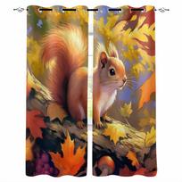 Forest Squirrel Maple Leaf Mushroom Blackout Curtains For Living Room Bedroom Window Treatment Blinds Drapes W135 x H60cm