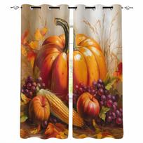 Autumn Pumpkin Maple Leaves Blackout Curtains For Living Room Bedroom Window Treatment Blinds Drapes W135 x H60cm