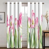 Modern Tulips Curtains for Living Room, Blinds, Windows, Balcony, Doorway, Hall Drape, Elegant Long Cortinas, Mother's Day 50W160H(CM)x2Panel&Hook